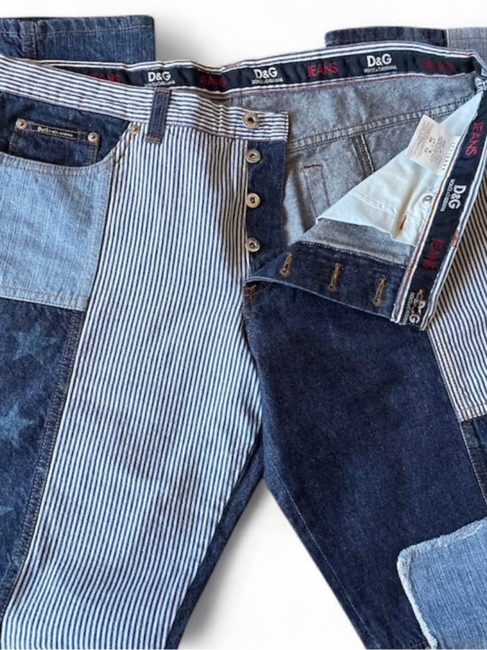 D&G Men's Patchwork Slim Straight Jeans in Dark Blue & Light Blue